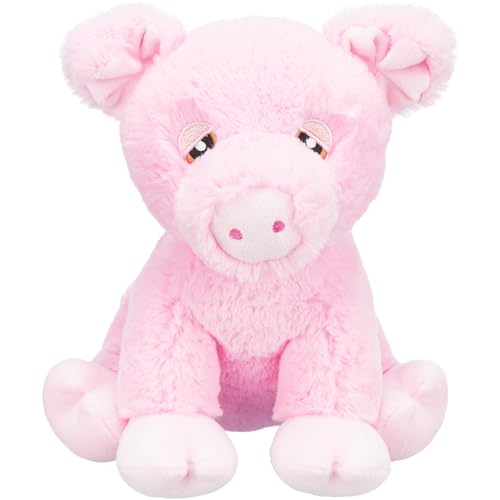 Trixie Schweinchen Edison Plüschtiere aus Recycling-Material - Flauschiges Hundespielzeug für nachhaltiges Spielen - weiches Öko-Plüsch Stofftier, 24cm - Be Eco Kollektion - 34881