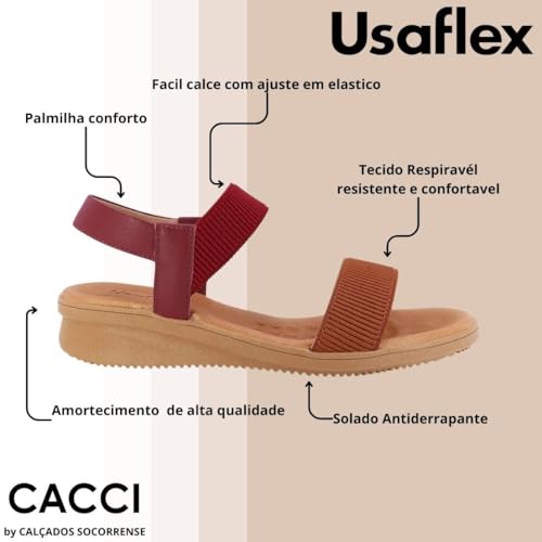 Sandália Usaflex Plataforma Tiras Elástico Feminina (Vermelho, BR, Adulto, Numérico, 36)
