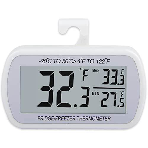 AEVETE Waterproof Digital Refrigerator Thermometer Large LCD, Freezer Room Thermometer with Magnetic Back, No Frills Easy to Read