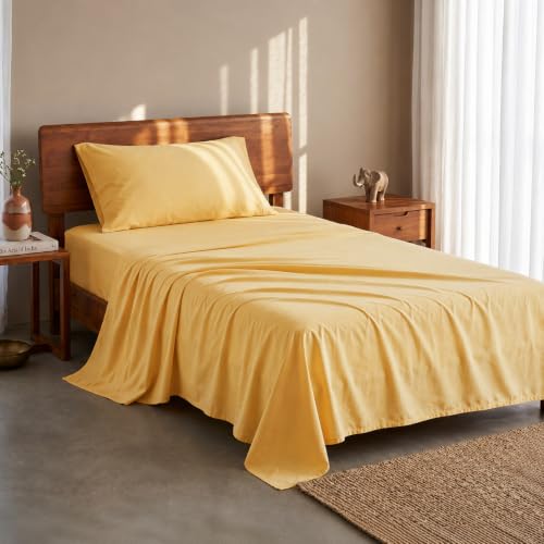 Image of LANE LINEN 100% Organic Cotton Bedsheet for Single Bed - Cocoon | GOTS Certified, Percale Weave, 60x90 inches, Soft & Breathable, Machine Washable, Includes 1 Pillow Cover