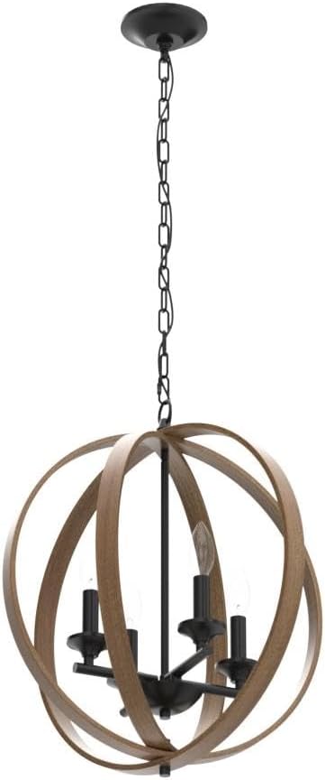 LOG BARN 20'' Farmhouse Chandelier, Faux-Wood Hanging 4-Light Fixture for Dining & Living Room, Bedroom, Foyer and Entryway