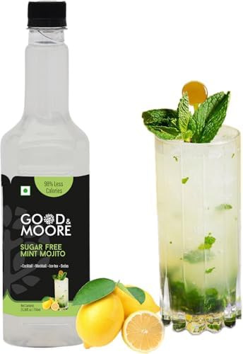 GOOD&MOORE Sugar free Mint Mojito Syrup | For Cocktail, Mocktail, Sodas, Ice-teas and more | Diabetic Friendly | Concentrated Syrup | Ready to mix | Premium Syrup | 750ml
