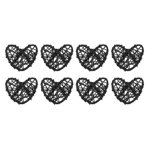 MECCANIXITY 8Pcs Heart Shaped Rattan Ball Vase Filler Natural Rattan for Valentine's Day Decoration Wedding Home Decoration Black 2 in