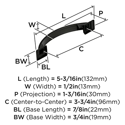 Image of Amerock 3-3 /4 inch Candler Black Bronze Drawer Pull | 3-3 /4 inch (96mm) Center-to-Center Mounting Distance and 5-3 /16 inches Overall Length, Durable Zinc Cabinet Hardware