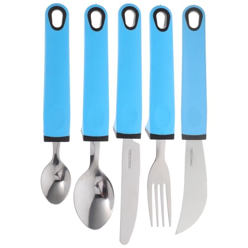 HOMOCONO 1 セット 高齢者用食器 器具 大人の道具 高齢者フィーダー アダプティブスプーン食器 ステンレス鋼の大人の食器 防振食器 古い道具 携帯用大人食器 ハンドル Blue