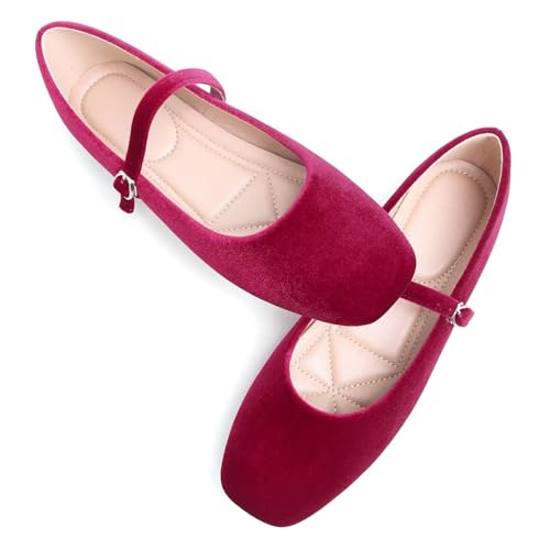 Image of TN TANGNEST Leather Flats for Women Retro Mary Jane Flats | Comfortable Square Toe Slip On Flats with Buckle Strap, Soft Work Flats Office Shoes