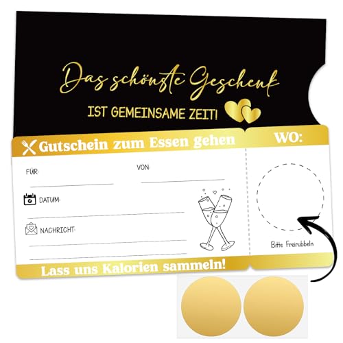 JOYEASE Gutschein Essen gehen, Restaurant Gutschein zum Selber Ausfüllen, Gutscheinkarte mit goldener Heißfolienprägung & Hülle, inkl. Rubbelaufkleber JOYEASE Gutschein Essen gehen, Restaurant Gutschein zum Selber Ausfüllen, Gutscheinkarte mit goldener Heißfolienprägung & Hülle, inkl. Rubbelaufkleber