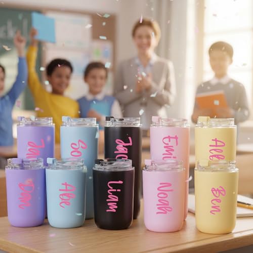 Image of 6 Sheets UV DTF Cup Wrap Name Stickers for Water Bottles Waterproof Custom Vinyl Decals Personalized Lettering Gift Stickers for 14-40oz Tumbler Cups Mugs DIY Craft (Pink)