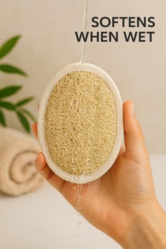 Image of NOAK Natural Oval Loofah for Bathing | Soft & Smooth Body Scrubber | Gentle Exfoliation for All Skin Types, Removes Dead Skin Cells | Easy-to-Hold Bath Sponge | Attractive Pouch Designs | Pack of 2