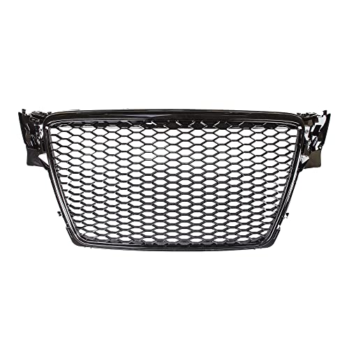 Front Grill compatible with Audi A4 B8 2008 2009 2010 2011 Sedan Avant Front Central Grill Sport GV-33 Honeycomb Mesh Grille Sport Glossy Black