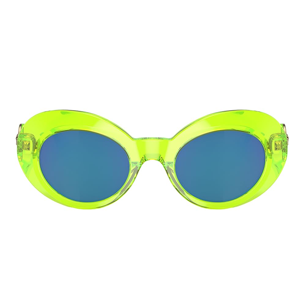 Versace Child Sunglasses Transparent Fluo Green Frame, Green Mirror Light Blue Lenses, 45MM