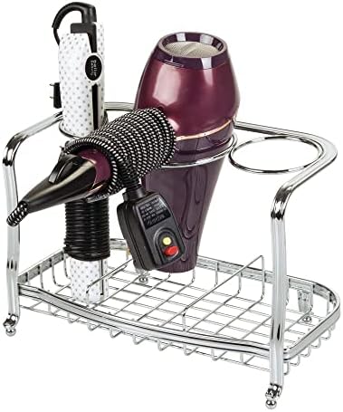 mDesign Hair Straightener Holder - Metal Stand for Holding Hair Brushes and Styling Accessories - Ideal as Hair Dryer Stand - Silver