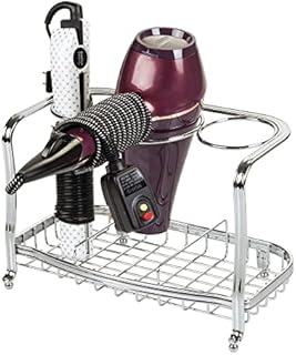mDesign Hair Straightener Holder - Metal Stand for Holding Hair Brushes and Styling Accessories - Ideal as Hair Dryer Stand - Silver