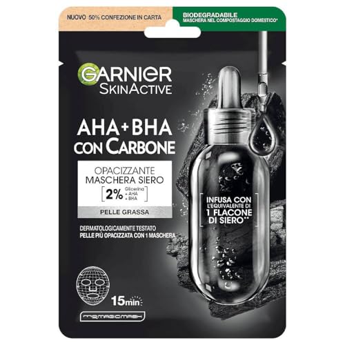 Garnier Maschera in Tessuto Pure Charcoal, Idratante per Pelli Normali o Miste, 28 g (Pack of 4)
