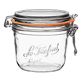 Le Parfait Super Terrine Bocal à conserve en verre français avec corps droit, joint en caoutchouc hermétique et couvercle en verre, 500 ml (pot simple) fil inoxydable