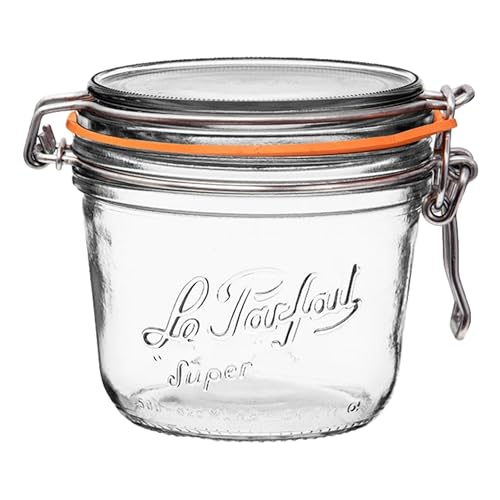 Le Parfait Super Terrine - 500ml French Glass Canning Jar w/Straight Body, Airtight Rubber Seal & Glass Lid, 16oz/Pint (Single Jar) Stainless Wire