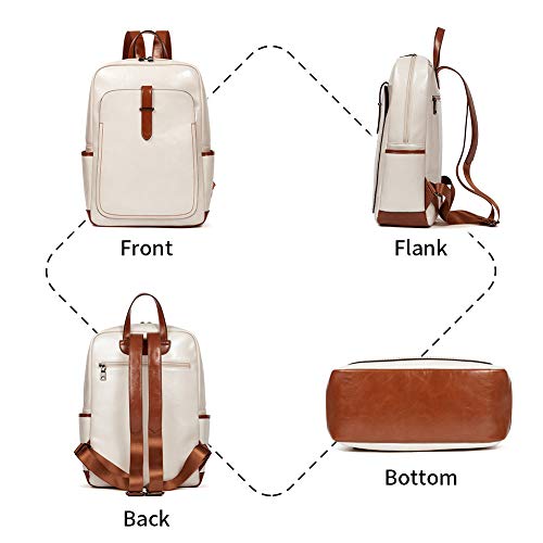 Bromen Leather Laptop Backpack For Women 15.6 Inch Computer Backpack Business Travel Professional Work Daypack College Bag Beige #TOP4