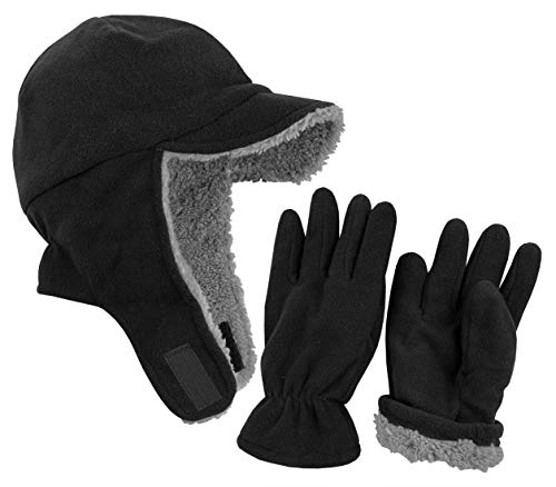 N'Ice Caps Boys Kids Hat Gloves Winter Set Fleece Brim Warm Sherpa Lined