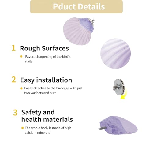 Image of Bird Perches for Cage, Abrasive Surface High Calcium Mineral Parrot Perch Stand - Bird Nail File for Claw & Beak Health, Colorful Ceramic Bird Cage Accessories (Purple, Shell)
