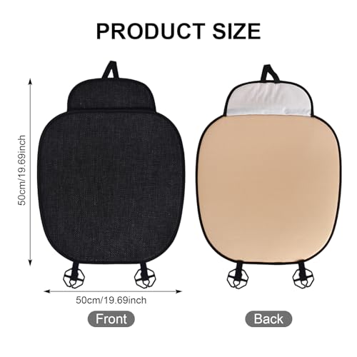 Elegante Auto Sitzauflagen, Atmungsaktives Sitzkissen Auto Vordersitze aus Leinen, Autositzkissen mit Rutschfeste Silikonunterlage, Autositzauflage Vordersitze für Meisten Fahrzeuge (Schwarz, 50x50cm)