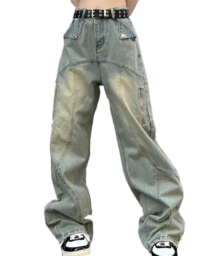 Men's Relaxed Fit Straight Leg Jeans Retro Street Panel Design Pants Classic Skateboard Denim Jeans