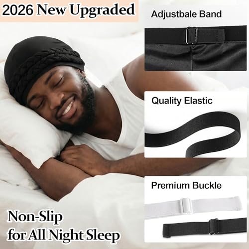 Image of Ababalaya Adjustable Satin Lined Turban for Women Mens Halo Turban Silky Lined Head Wraps for Waves Braids Locs Sleep Cap
