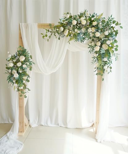 Decoración floral para arco de boda en verde y blanco miniatura 2