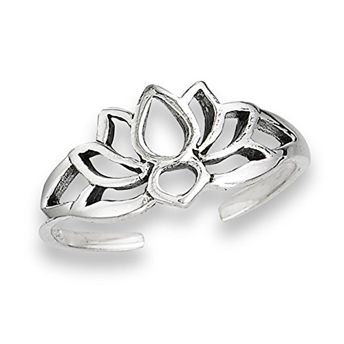 Filigree Flower Lotus Silhouette Nature .925 Sterling Silver Peace Bohemian Toe Ring Band