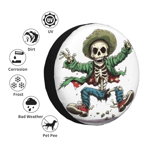 Image of Skeleton Spare Tire Cover, Universal Wheel Tire Cover Funny Skull Skeleton Tire Protectors for Trailer RV SUV Truck Camper 16 Inch