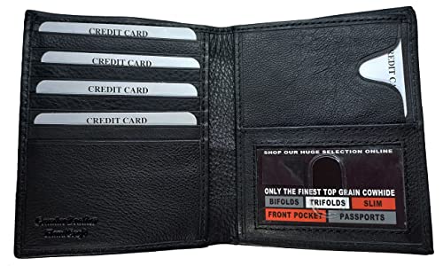 Men's, Genuine Leather, BiFold Wallet With 1 ID Window, 9 Credit Card Slots, 2 Extra Large Hidden Pockets For Extra Storage & Currency Compartment Divided Into 3 Compartments (Black)2