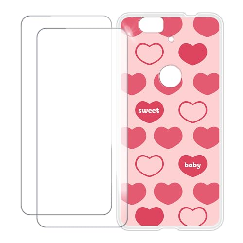 UOGNADGD Screen Protector and Case for Huawei Nexus 6P - Pink Heart