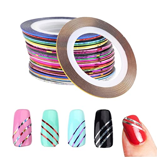 Nail Art Décoration Stripes, 32 Nail Sticker Autocollant Fil Striping Ongles Ruban Line Nail Sticker Striping Nail Art Tips pour DIY Pointe d'Ongle Cover