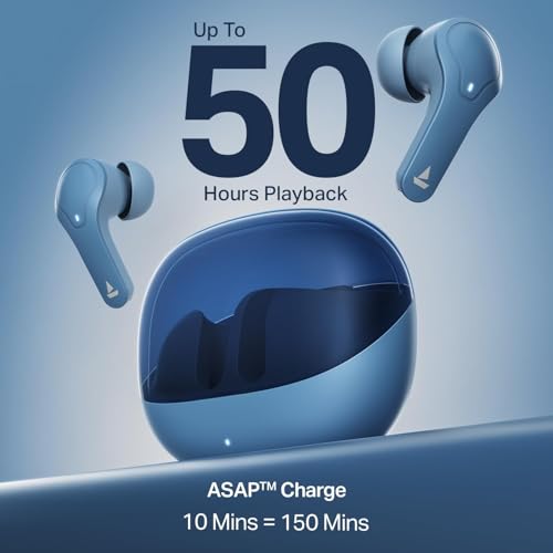 Image of boAt Airdopes 311 Pro Truly Wireless in Ear Earbuds, Up to 50 Hrs Playtime, Dual Mics, Low-Latency Mode, ASAP Charging, IPX4, IWP Tech, BT v5.3 (Dusk Blue)