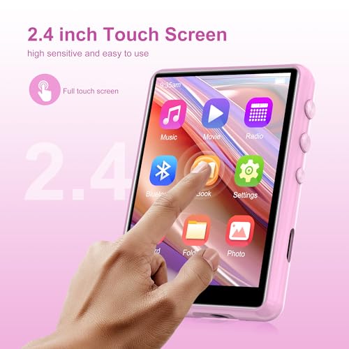 Image of SWOFY 64GB MP3 Player with Bluetooth 5.3, 2.4-Inch Full Touch Screen, Portable Lossless Sound Music Player with HD Speaker, MP3 with FM Radio Recording e-Book, Record, Earphone Included-Pink