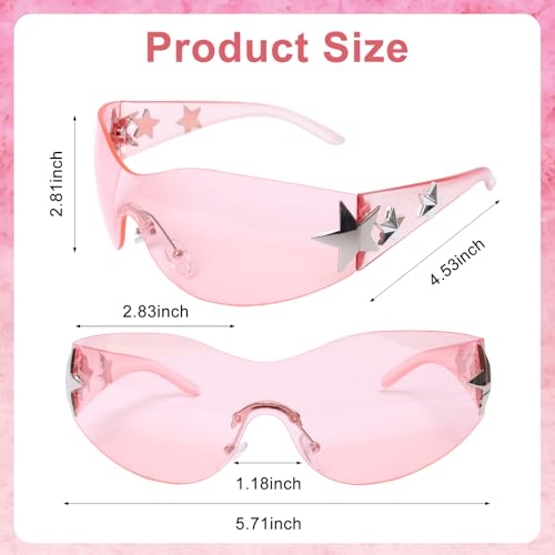 2 Pairs Fashion Y2k Sunglasses Star Sunglasses Oversized Frameless Black and Pink Glasses for Women Men Driving Shopping Riding Street Photography2