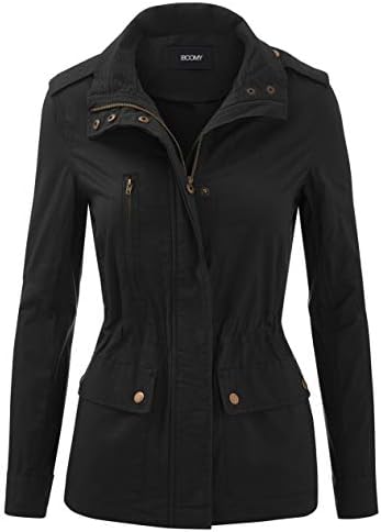 Women's Zip Up Safari Military Anorak Jacket with Hood Drawstring - Regular and Plus Sizes