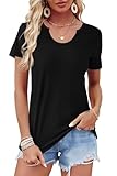 🍃[Perfekte Passform]: Die damen tshirt ist bequem und passt gut. War auch nicht zu eng oder zu locker. Lang genug und fühlt sich fließend an.Toll mit Shorts oder Jeans