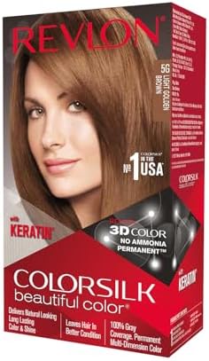 Revlon ColorSilk Permanent Hair Color For Women, Salon Perfect Hair Colour at Home with 100% Grey Coverage, Pro-Keratin & No Ammonia, Up to 8 Weeks of Colour, Shade - Light Golden Brown 5G(Pack of 1)