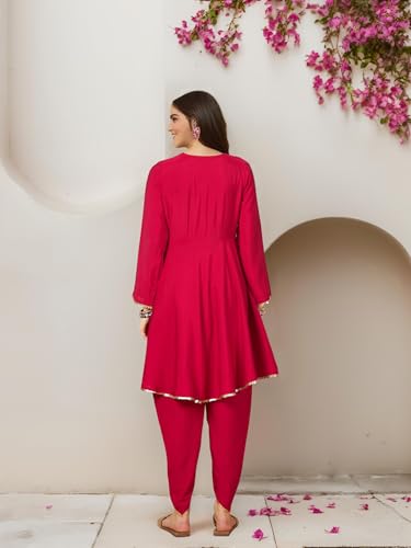 Image of ishin Women Sequin V-neck Embellished Knee length flared kurta with dhoti pants