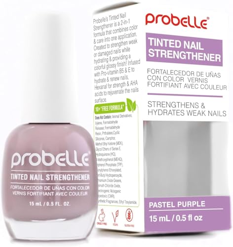 Probelle Tinted Nail Strengthener, Colored Nail Strengthening Treatment, Nail Growth and Repair, Stops Peeling, Splits, Chips, Cracks, and Strengthens Nails (0.5 Fl Oz (Pack of 1), Pastel Purple)