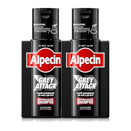 Alpecin Grey Attack Shampoo Colorante Uomo 2x200ml | Colore Capelli Grigi Naturale | Rinforzante Capelli Uomo | Shampoo per Uomini Contro la Caduta Ereditaria