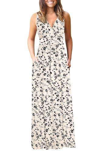Image of AUSELILY Women's Sleeveless Formal Dress Deep V Neck Loose Plain Cocktail Long Maxi Dresses with Pockets 2026 New