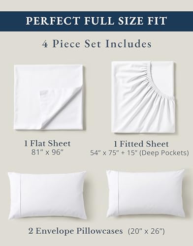 Image of LANE LINEN 100% Organic Mercerized Cotton Pre Washed Full Size Bed Sheets, Soft & Comfy Low Pill Fade Resistance Fully Elasticized Oeko Tex Certified 15 inch Deep Pocket Full Sheet Set - White