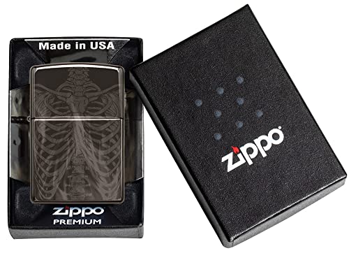 Zippo Encendedor Bolsillo Negro Diseño Costillas miniatura 6