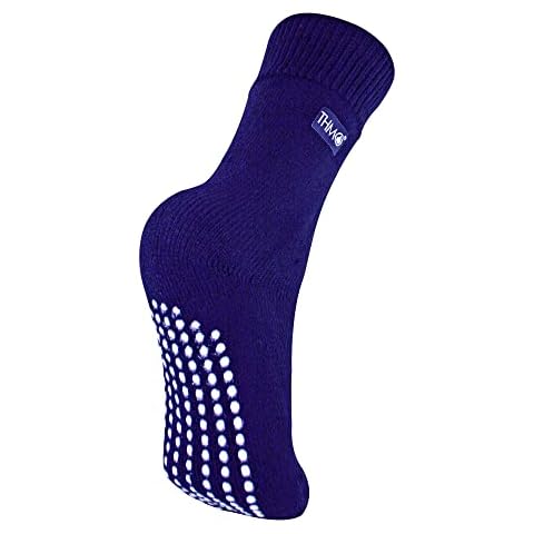 THMO Kids Indoor Slipper Socks with Grippers Thick & Warm Comfort Loose Top Non Slip Thermal Socks (4-5, Navy) Cover