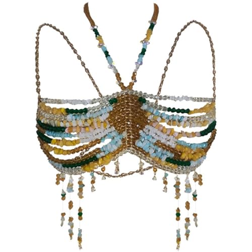 Bead Body Chain Colorful Beaded Bra Chain Beach Bikini Chain Harness Body Accessories for Summer Camping Vacation