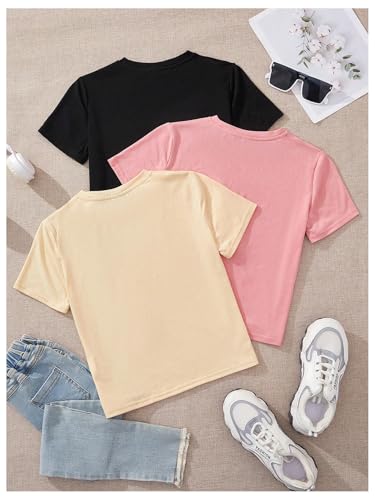 Girl's 3 Packs Star Butterfly Graphic Tees Crew Neck Short Sleeve T Shirt Casual Tops2