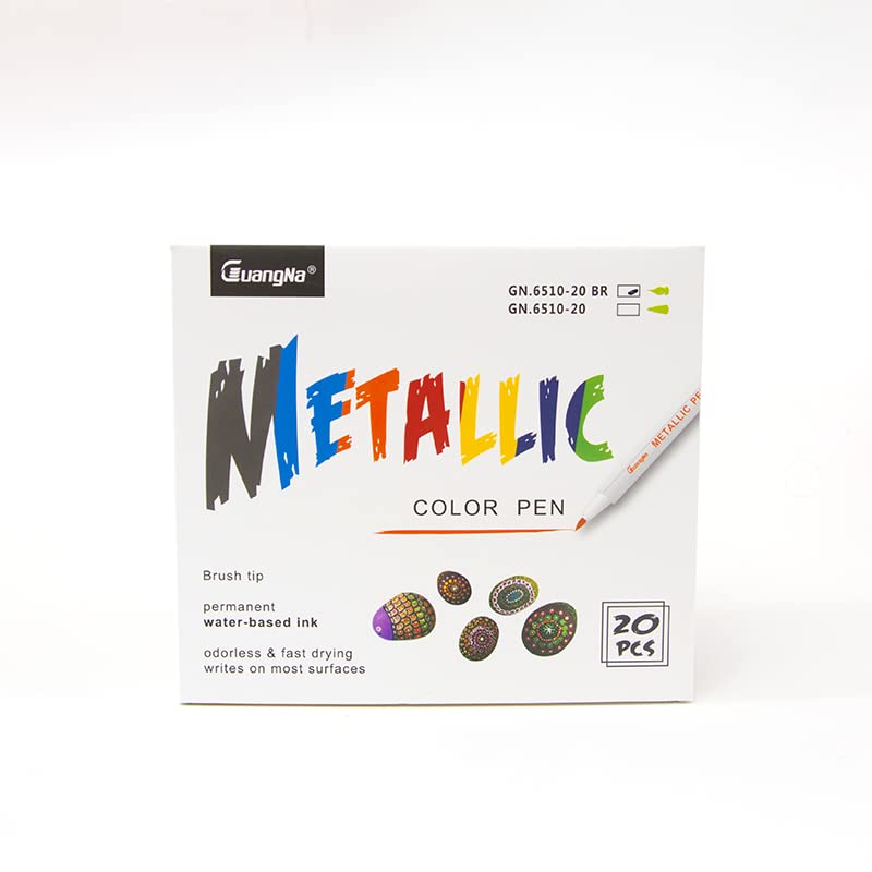 Fine Point Metallic Marker Pens for Black Paper, Art Rock Painting, Easter Egg, Halloween Pumpkin, Card Making, Metal, Ceramics, Wine Glass Metallic Markers (20 Colors)