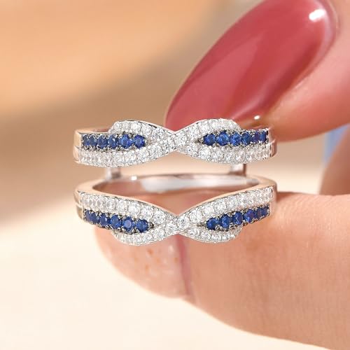 SHELOVES Blue Sapphire White CZ Ring Enhancer for Engagement Rings Infinity Wrap Guard 925 Sterling Silver 5-103