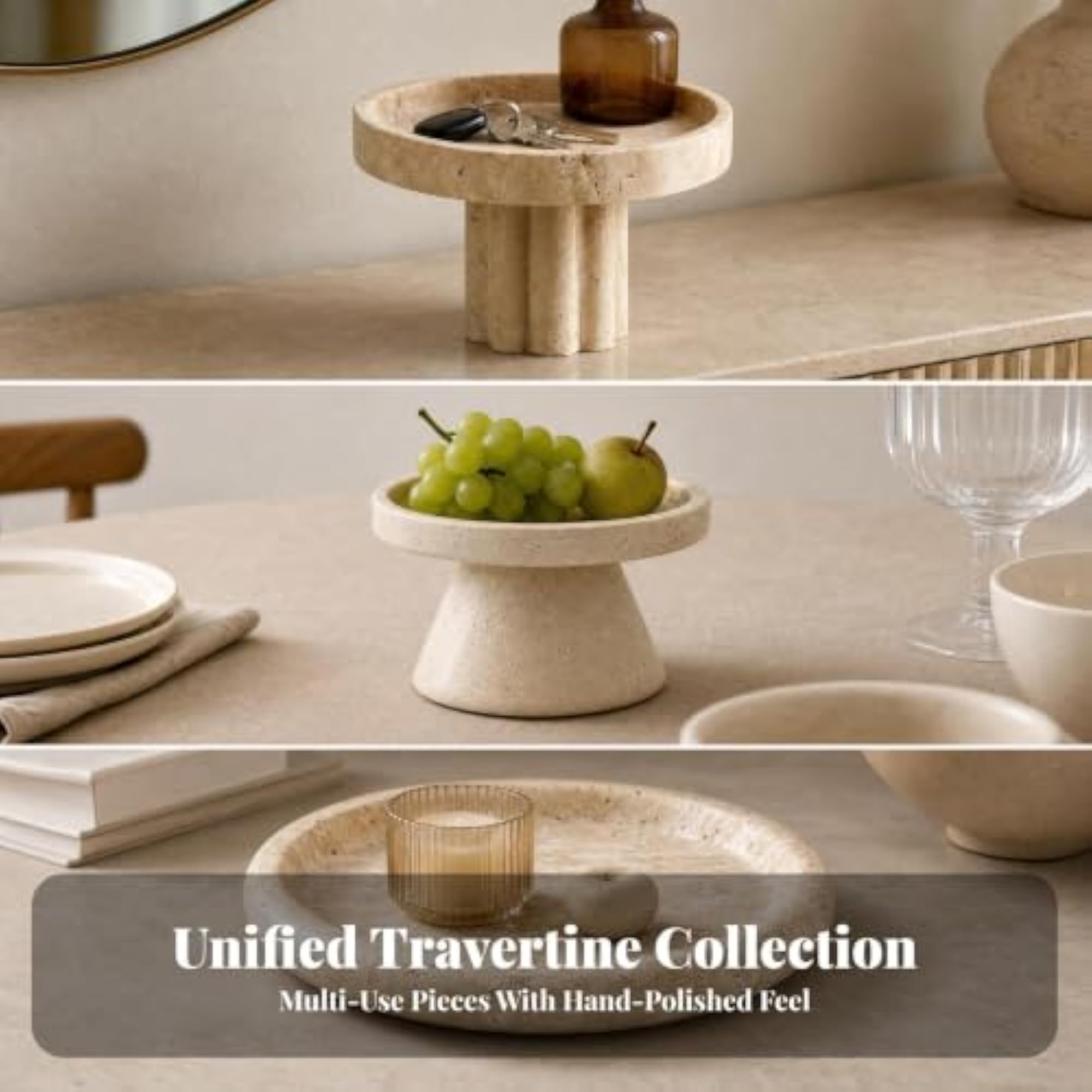 Beige Stone Tray with Raised Rim, Travertine-Style
